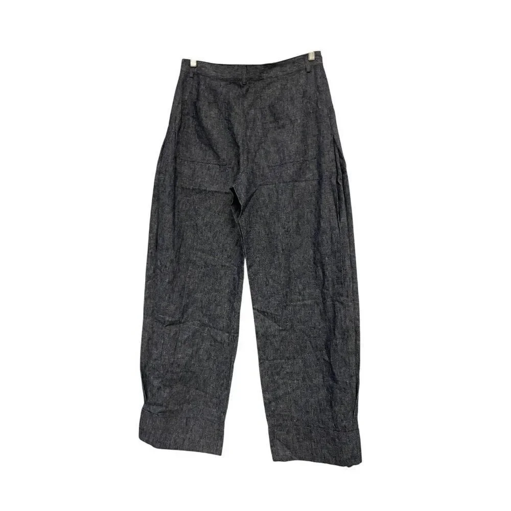Zara Womens Pants EU 40 US 8 Blue Linen Blend Straight Trousers 4786/041 NWT